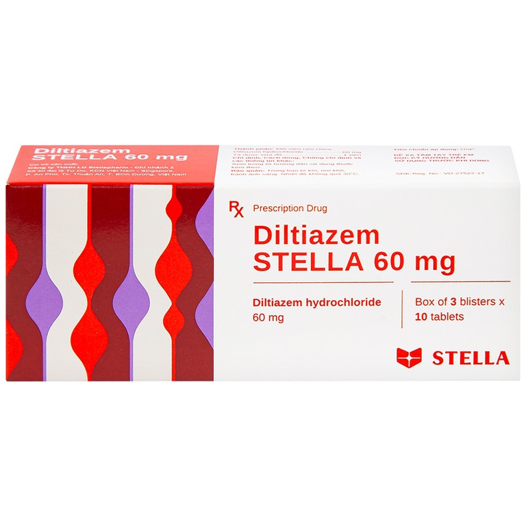 Thuốc Diltiazem Stella 60mg điều trị và dự phòng cơn đau thắt ngực (3 vỉ x 10 viên)