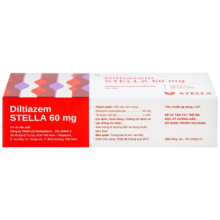 Thuốc Diltiazem Stella 60mg điều trị và dự phòng cơn đau thắt ngực (3 vỉ x 10 viên)