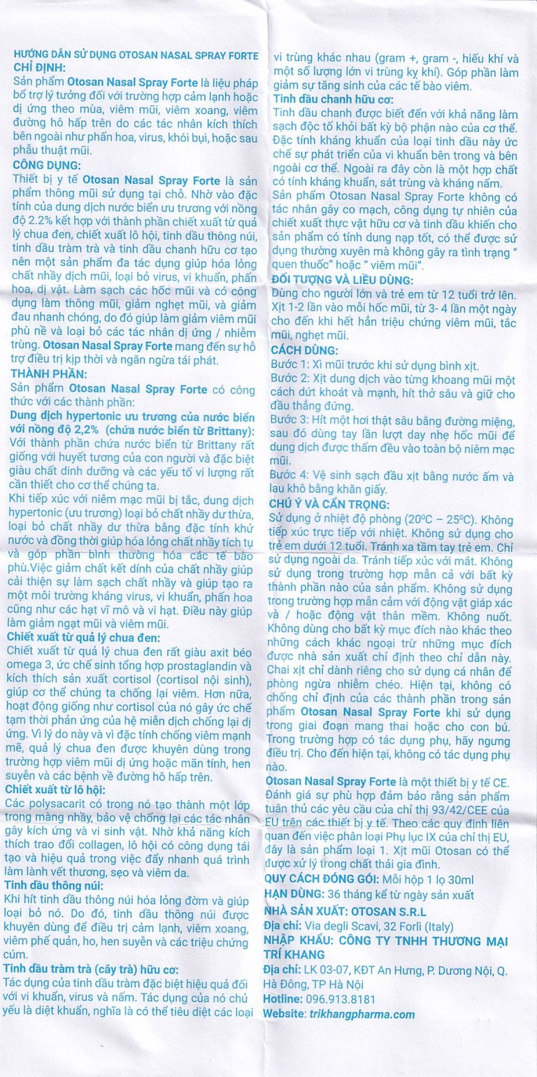 Dung dịch xịt mũi Otosan Nasal Spray Forte hỗ trợ điều trị viêm mũi, viêm xoang (30ml)