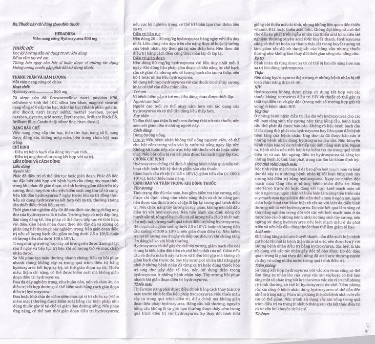 Thuốc Heradrea 500 Herabiopharm điều trị bệnh bạch cầu dòng tủy mạn tính (10 vỉ x 10 viên)