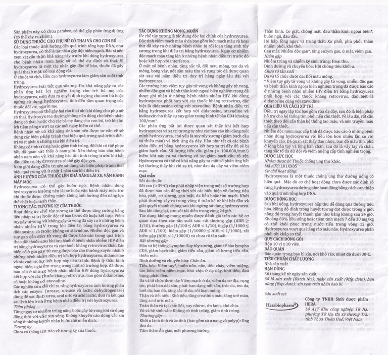 Thuốc Heradrea 500 Herabiopharm điều trị bệnh bạch cầu dòng tủy mạn tính (10 vỉ x 10 viên)