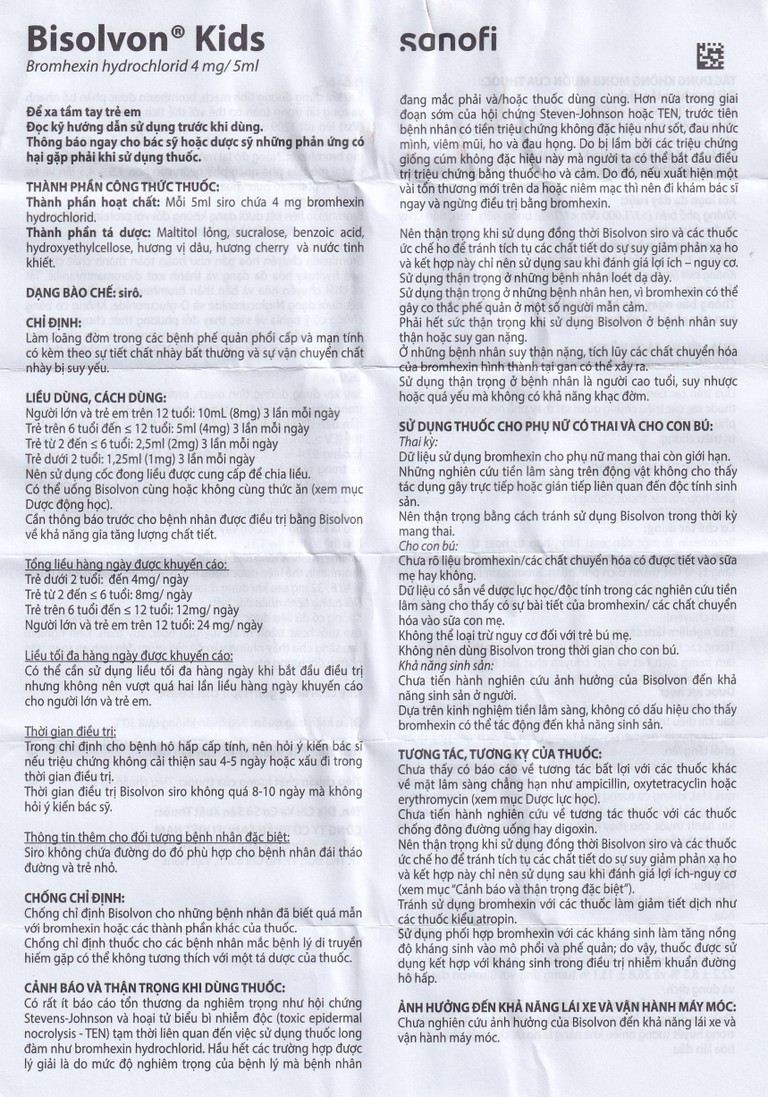 Siro Bisolvon Kids Boehringer làm loãng đờm trong các bệnh phế quản phổi cấp và mạn tính (60ml)