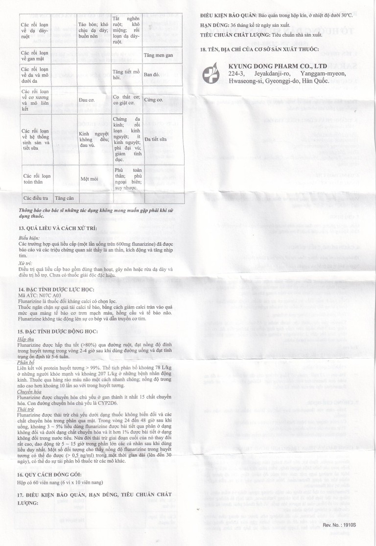 Thuốc Sarariz 5.9mg Kyung Dong điều trị đau nửa đầu, chứng chóng mặt (60 viên)