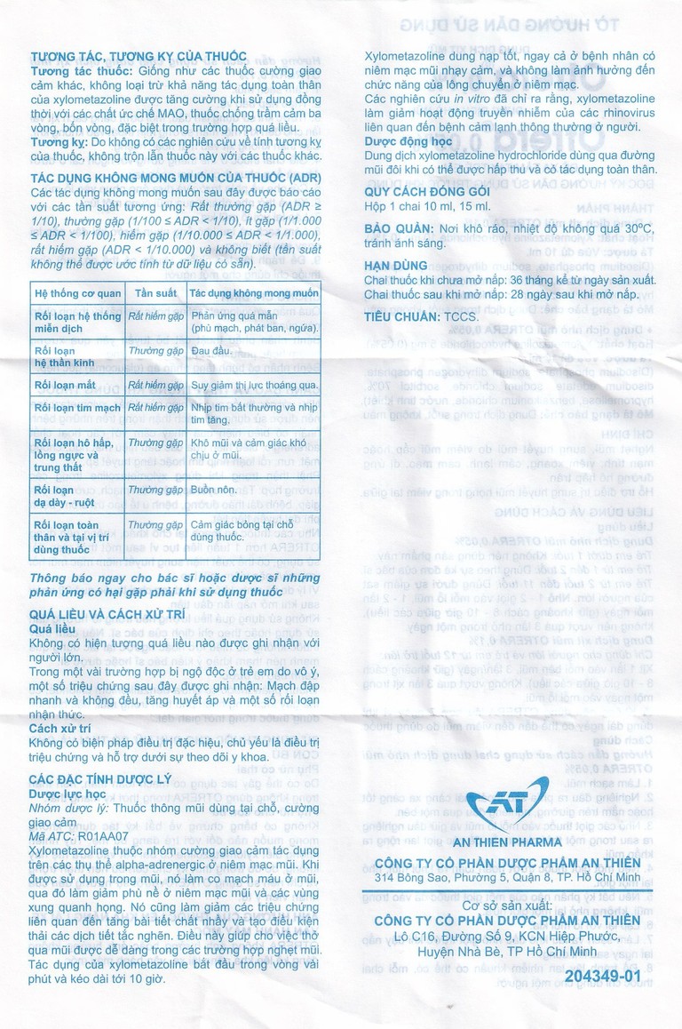 Dung dịch xịt mũi Otrera 0,1% An Thiên giảm nghẹt mũi và sung huyết mũi (10ml)