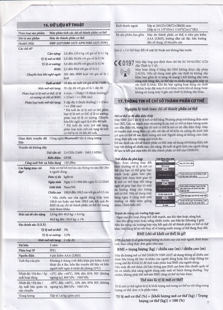 Máy đo thành phần cơ thể Omron HBF-222T