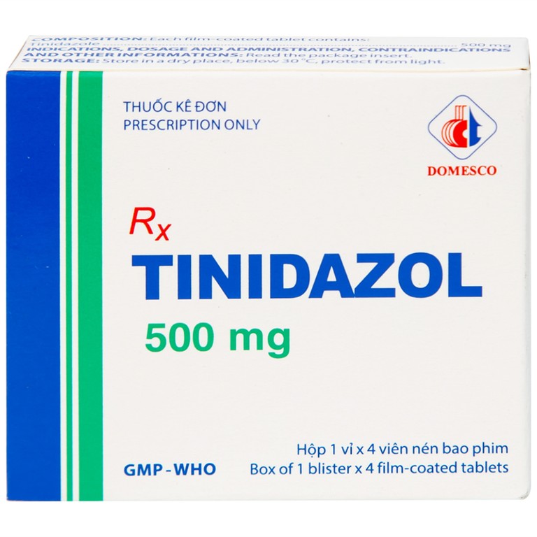 Thuốc Tinidazol 500mg Domesco dự phòng nhiễm khuẩn sau phẫu thuật (1 vỉ x 4 viên)