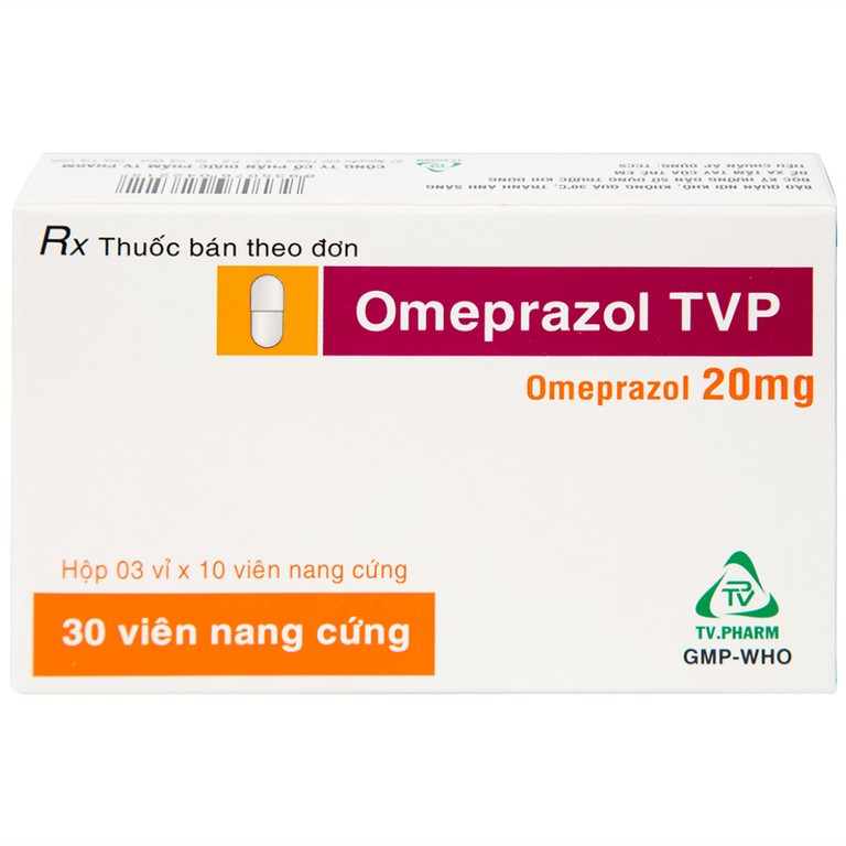 Viên nang cứng Omeprazol TVP 20mg điều trị loét tá tràng, viêm loét dạ dày (3 vỉ x 10 viên) 