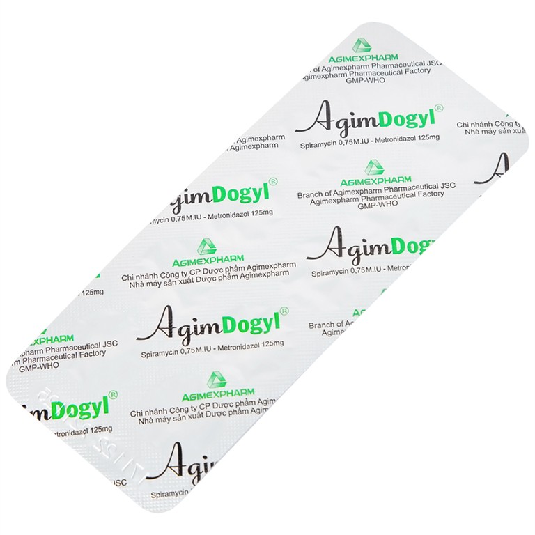 Thuốc Agimdogyl 125mg/750000IU Agimexpharm điều trị nhiễm trùng răng miệng cấp tính, mạn tính (2 vỉ x 10 viên)