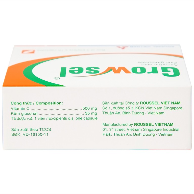Thuốc Growsel Roussel điều trị bệnh do thiếu vitamin C và kẽm (3 vỉ x 10 viên)