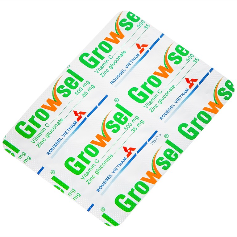 Thuốc Growsel Roussel điều trị bệnh do thiếu vitamin C và kẽm (3 vỉ x 10 viên)