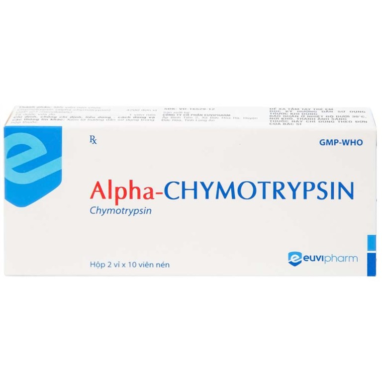 Thuốc Alpha-Chymotrypsin Euvipharm điều trị phù nề sau chấn thương, phẩu thuật, bỏng (2 vỉ x 10 viên)