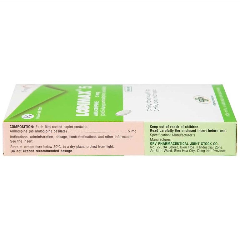 Viên nén Lodimax 5 OPV Pharma chống tăng huyết áp, đau thắt ngực (2 vỉ x 10 viên) 