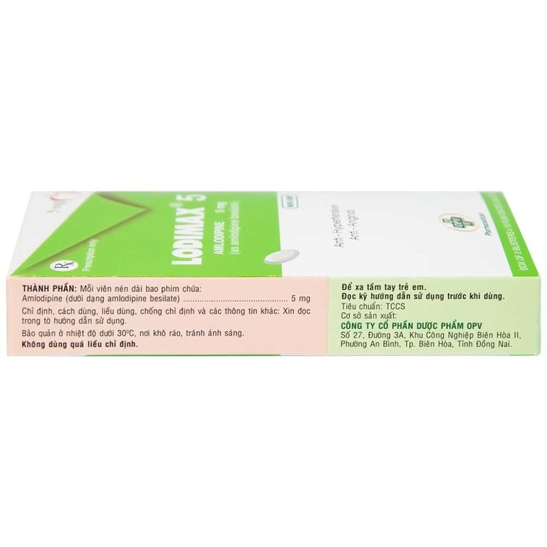Viên nén Lodimax 5 OPV Pharma chống tăng huyết áp, đau thắt ngực (2 vỉ x 10 viên) 