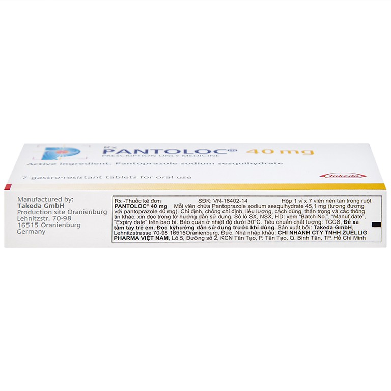 Viên nén Pantoloc 40mg Takeda điều trị viêm thực quản trào ngược (1 vỉ x 7 viên) 
