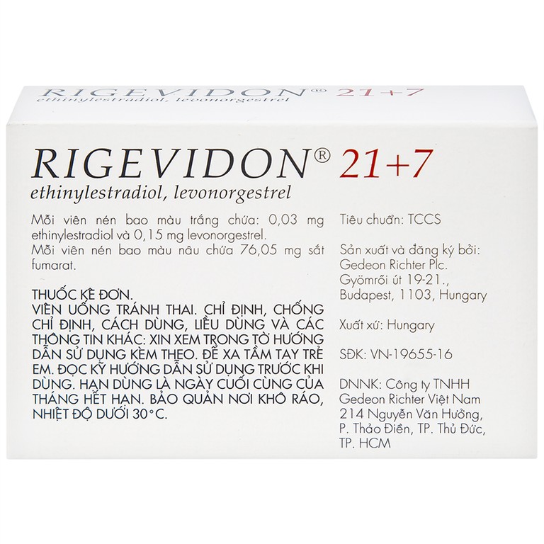 Thuốc Rigevidon 21+7 Gedeon dùng cho tránh thai (3 vỉ x 28 viên) 