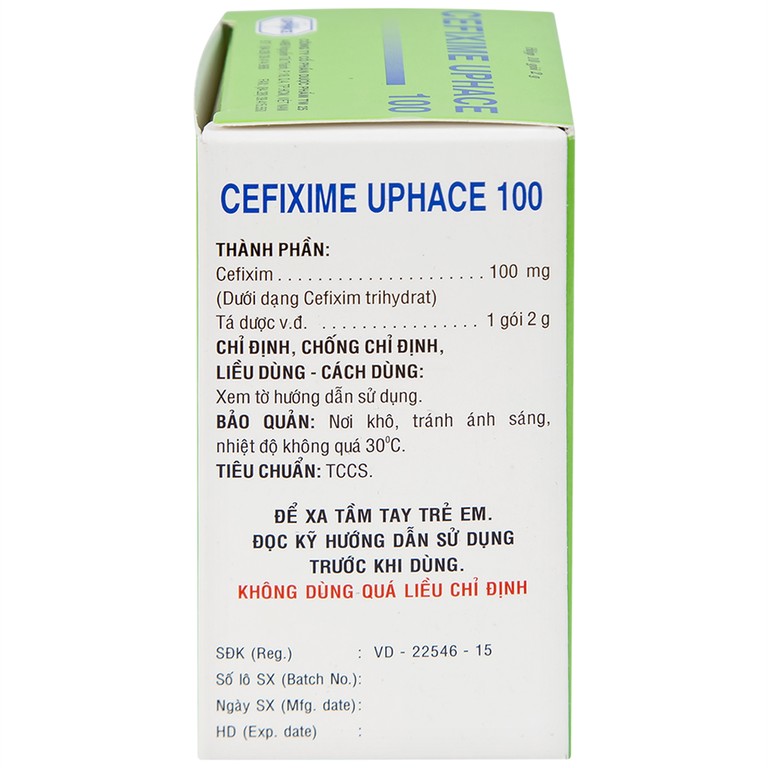 Bột pha hỗn dịch uống Cefixime Uphace 100mg điều trị nhiễm khuẩn (10 gói x 2g)
