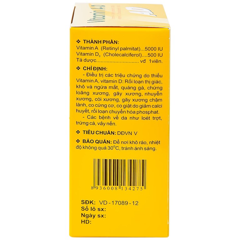 Thuốc Vitamin A-D HDpharma điều trị tình trạng thiếu Vitamin A và D (5 vỉ x 10 viên)
