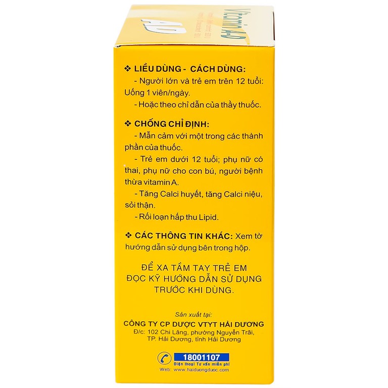 Thuốc Vitamin A-D HDpharma điều trị tình trạng thiếu Vitamin A và D (5 vỉ x 10 viên)