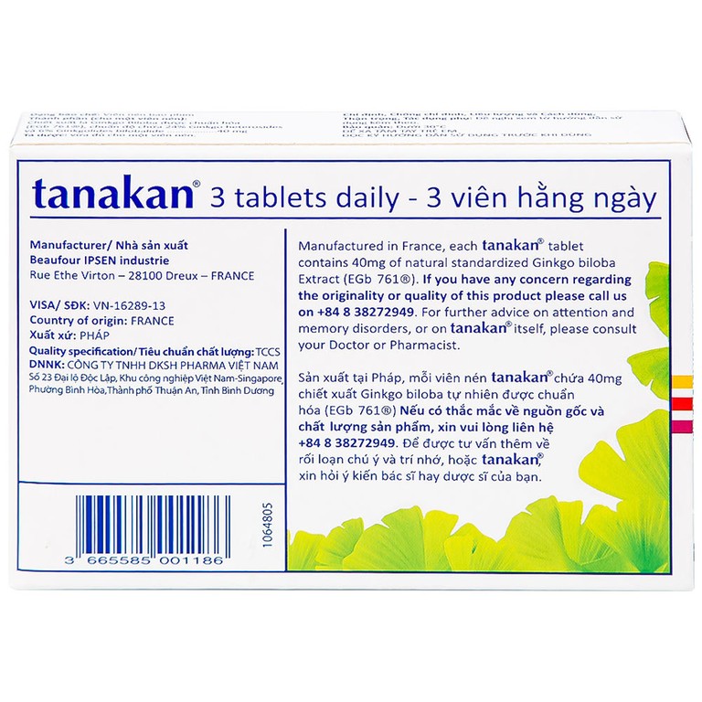 Thuốc Tanakan điều trị triệu chứng rối loạn nhận thức, rối loạn chú ý và trí nhớ (2 vỉ x 15 viên)