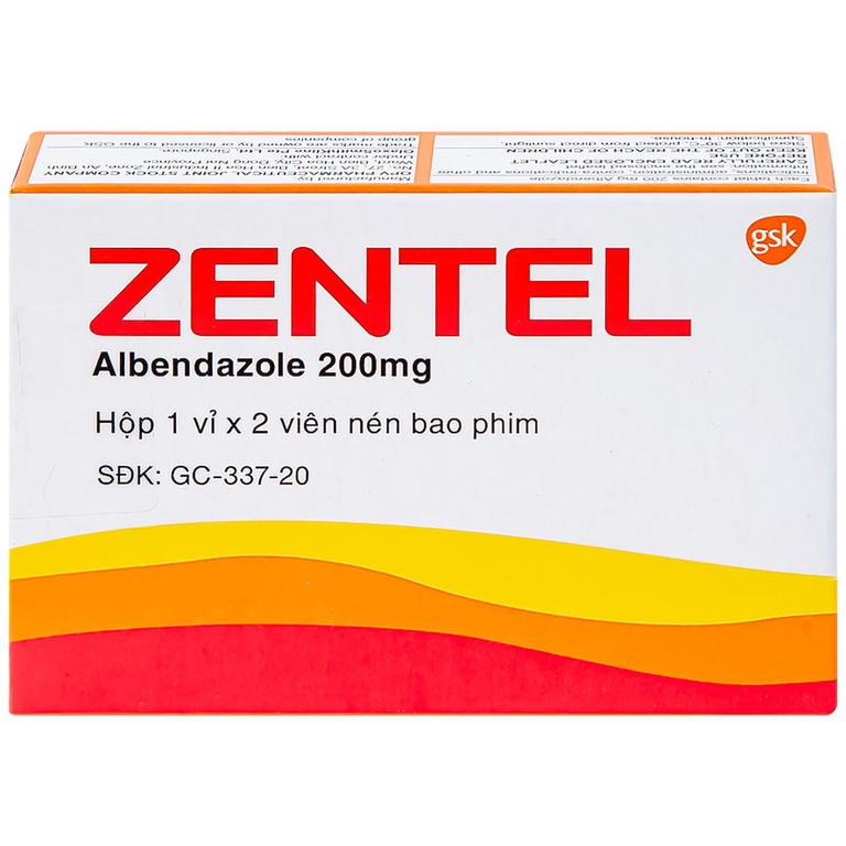 Thuốc Zentel Albendazole 200mg GSK điều trị các loại giun đường ruột nhạy cảm (1 vỉ x 2 viên)