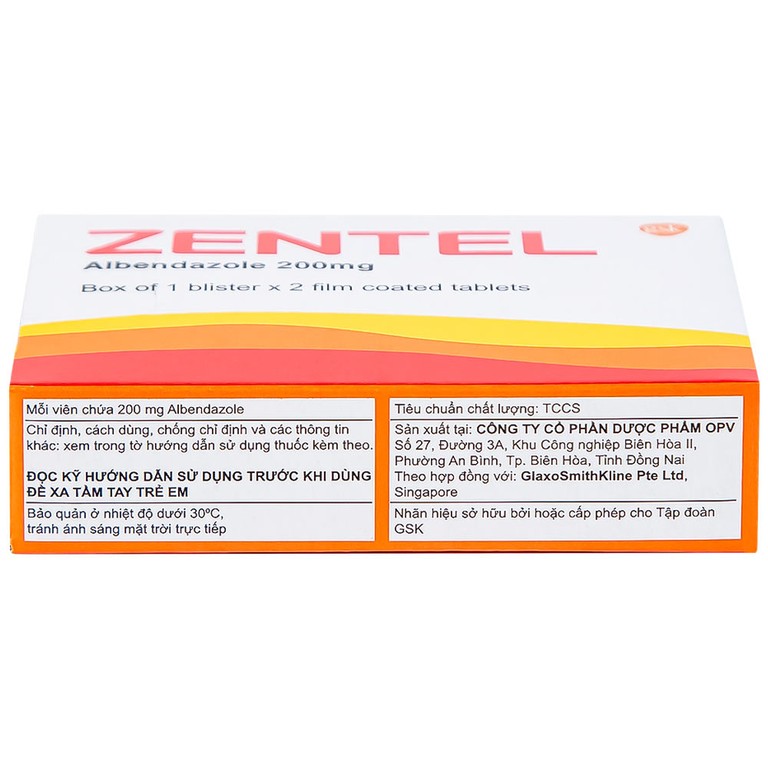 Thuốc Zentel Albendazole 200mg GSK điều trị các loại giun đường ruột nhạy cảm (1 vỉ x 2 viên)