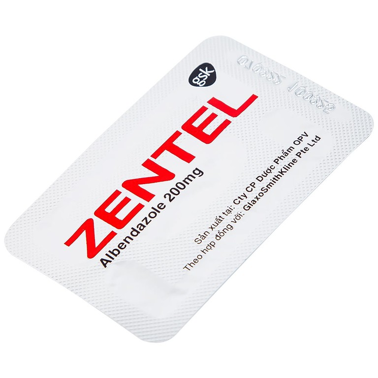 Thuốc Zentel Albendazole 200mg GSK điều trị các loại giun đường ruột nhạy cảm (1 vỉ x 2 viên)