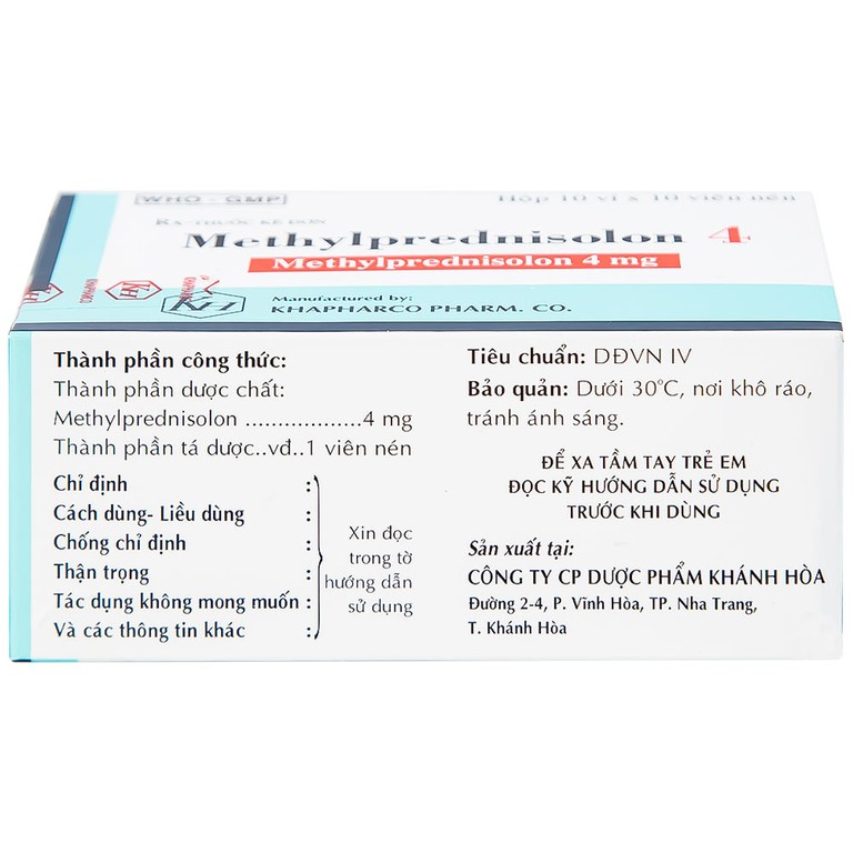 Thuốc Methylprednisolon 4 Khapharco kháng viêm, điều trị viêm khớp dạng thấp, lupus ban đỏ hệ thống (10 vỉ x 10 viên)