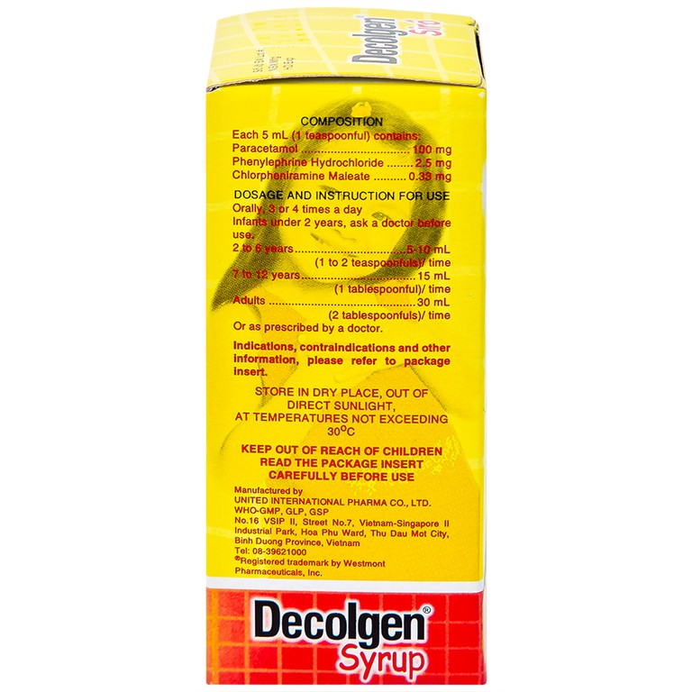 Siro Decolgen Untied điều trị các triệu chứng cảm thông thường, viêm mũi dị ứng (60ml)