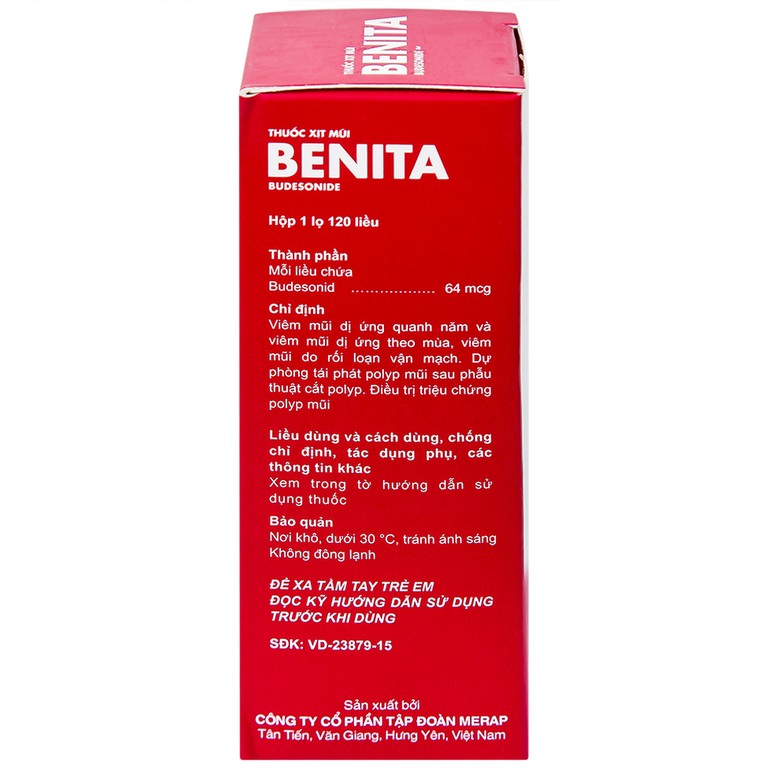 Thuốc xịt mũi Benita Merap điều trị viêm mũi dị ứng, polyp mũi (120 liều)