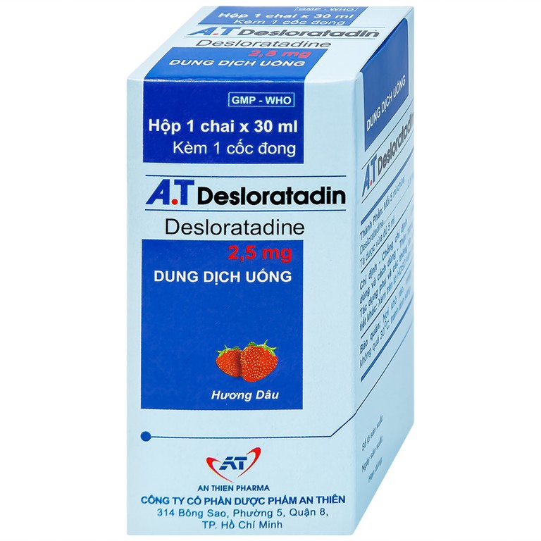 Dung dịch uống A.T Desloratadin An Thiên hương dâu giảm triệu chứng viêm mũi dị ứng, mày đay (30ml)