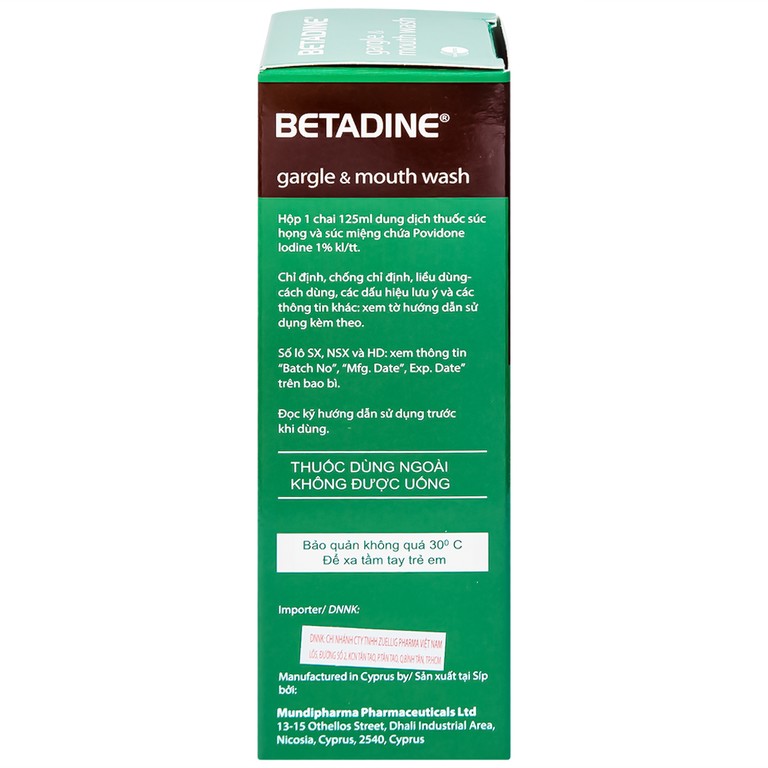 Thuốc súc họng, súc miệng Betadine Gargle and Mouthwash điều trị viêm và nhiễm khuẩn miệng, họng (125ml)