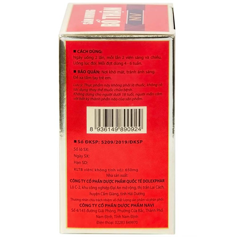 Viên uống Sâm Nhung Bổ Thận NV Dolexpharm hỗ trợ tráng dương, tăng cường sinh lực (30 viên)