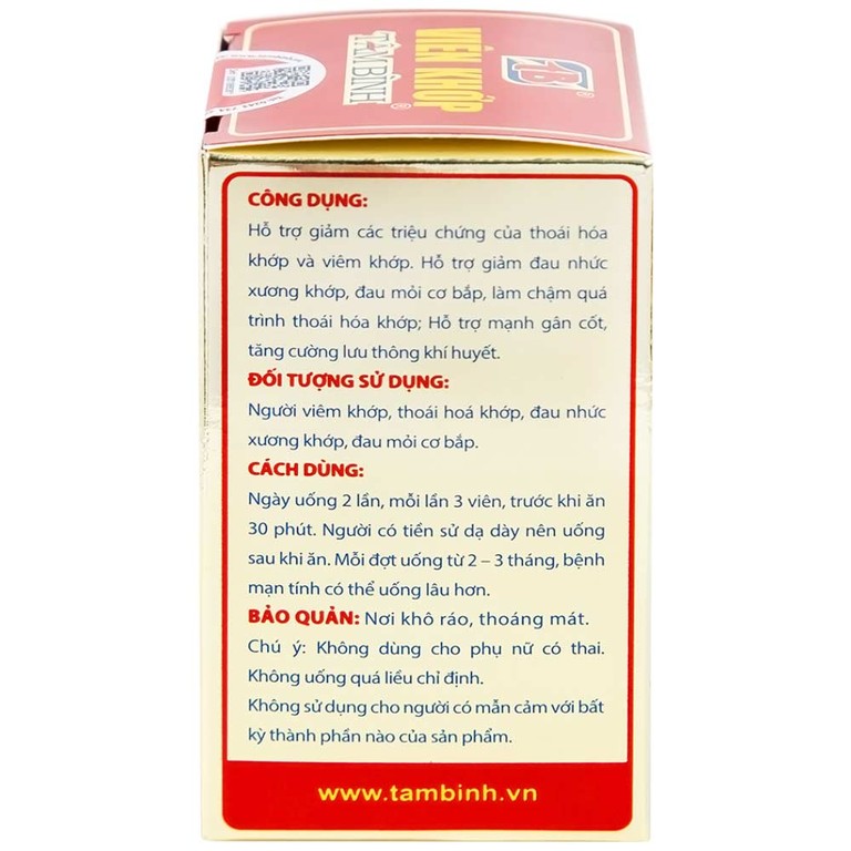 Viên khớp Tâm Bình hỗ trợ giảm các triệu chứng của thoái hóa khớp, viêm khớp (60 viên)