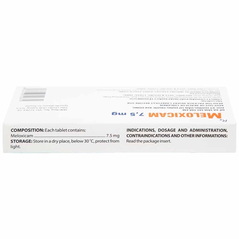 Thuốc Meloxicam 7.5mg điều trị viêm xương khớp, viêm cột sống (2 vỉ x 10 viên)