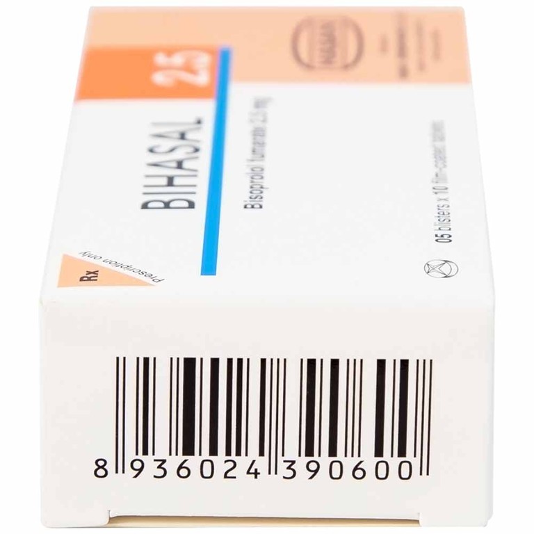 Thuốc Bihasal 2.5 Hasan điều trị tăng huyết áp, đau thắt ngực, suy tim mạn tính ổn định (5 vỉ x 10 viên)