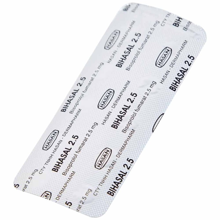 Thuốc Bihasal 2.5 Hasan điều trị tăng huyết áp, đau thắt ngực, suy tim mạn tính ổn định (5 vỉ x 10 viên)