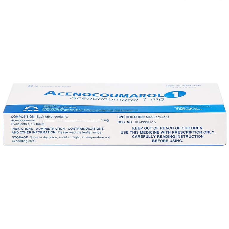 Thuốc Acenocoumarol 1 SPM điều trị và ngăn ngừa bệnh nghẽn mạch (3 vỉ x 10 viên)