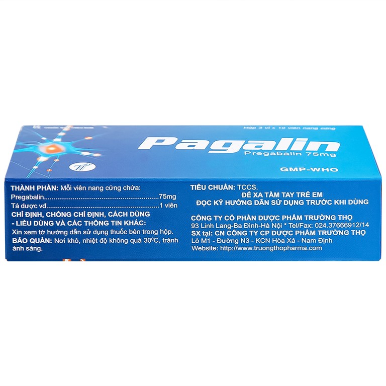 Viên nang cứng Pagalin 75mg Trường Thọ điều trị đau thần kinh, động kinh (3 vỉ x 10 viên)