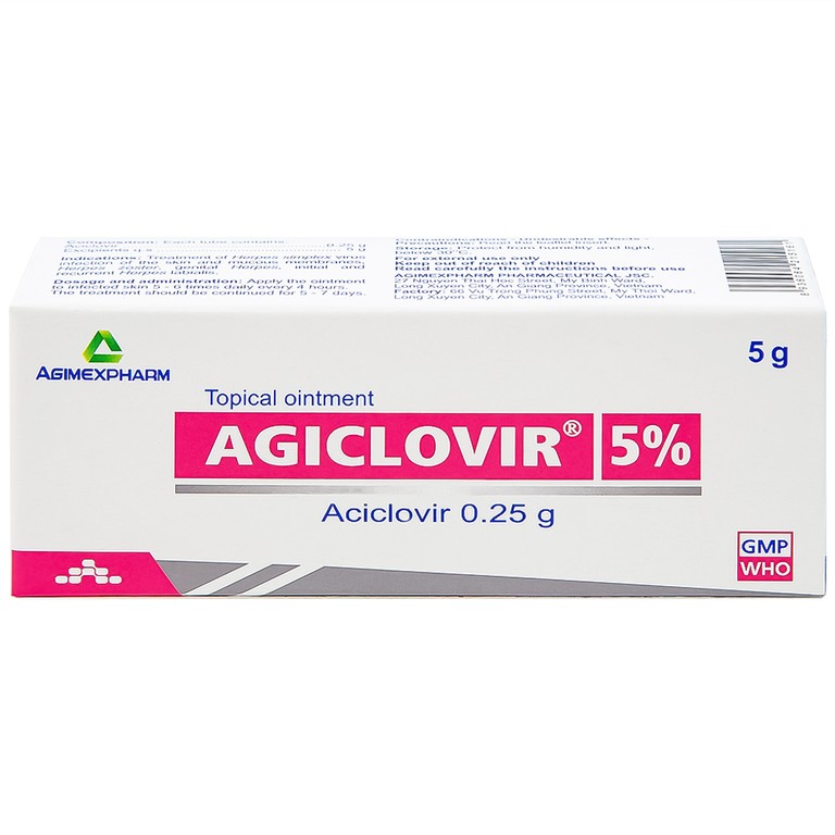 Thuốc mỡ bôi da Agiclovir 5% Agimexpharm điều trị nhiễm Herpes simplex, Herpes zoster, Herpes sinh dục (5g)