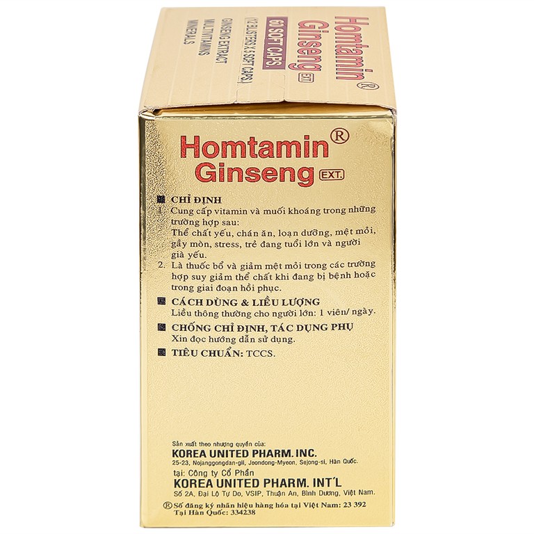 Thuốc Homtamin Ginseng Korea United cung cấp vitamin và muối khoáng (12 vỉ x 5 viên)