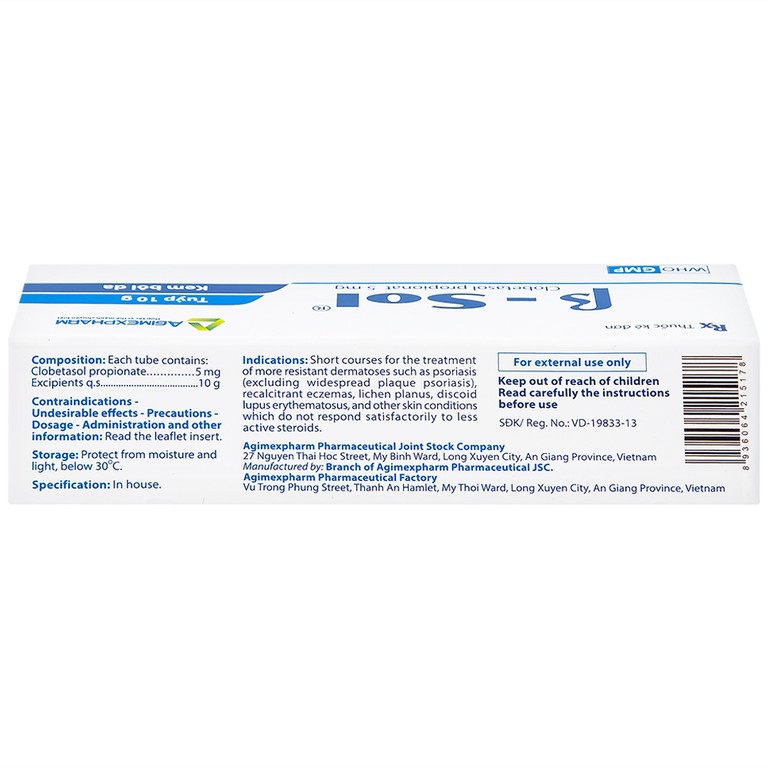 Kem bôi da B- Sol Agimexpharm điều trị vảy nến, chàm (10g)