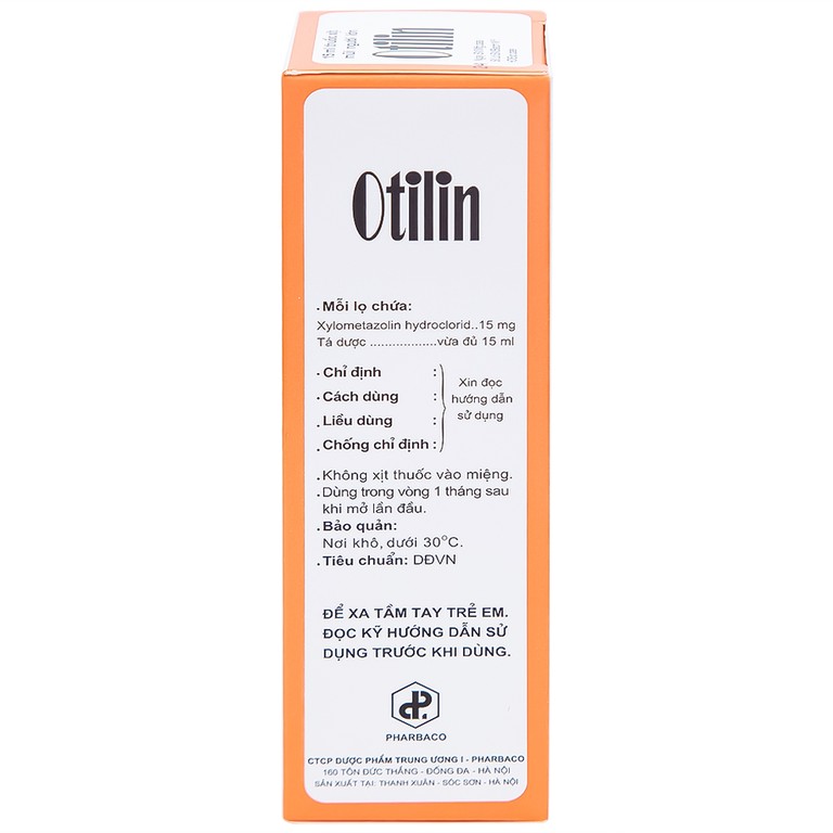 Thuốc xịt mũi Otilin 0.1% Pharbaco giảm ngạt mũi, sung huyết trong viêm mũi (15ml)