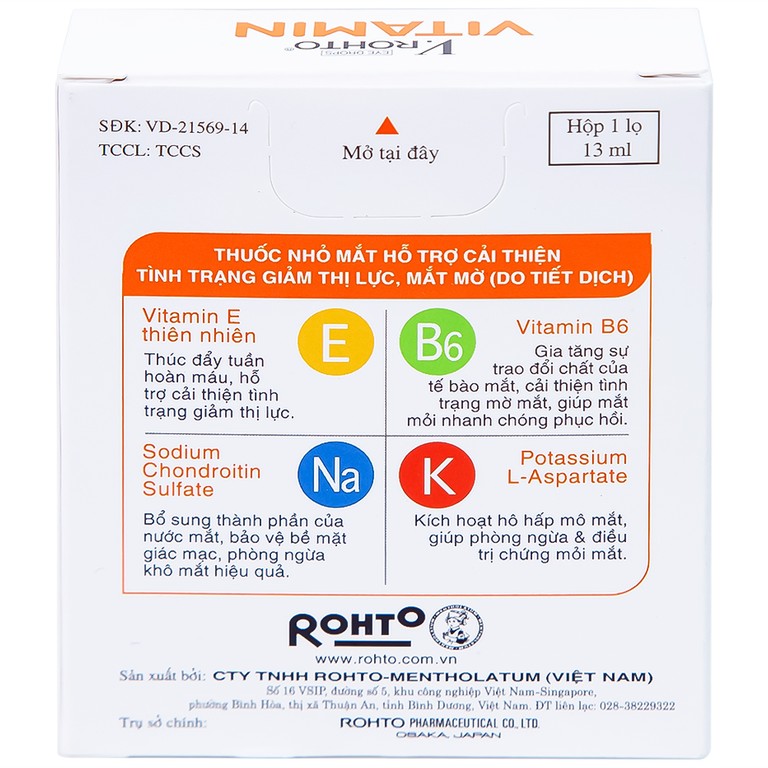 Thuốc nhỏ mắt V.Rohto Vitamin hỗ trợ cải thiện tình trạng giảm thị lực, mắt mờ (13ml)