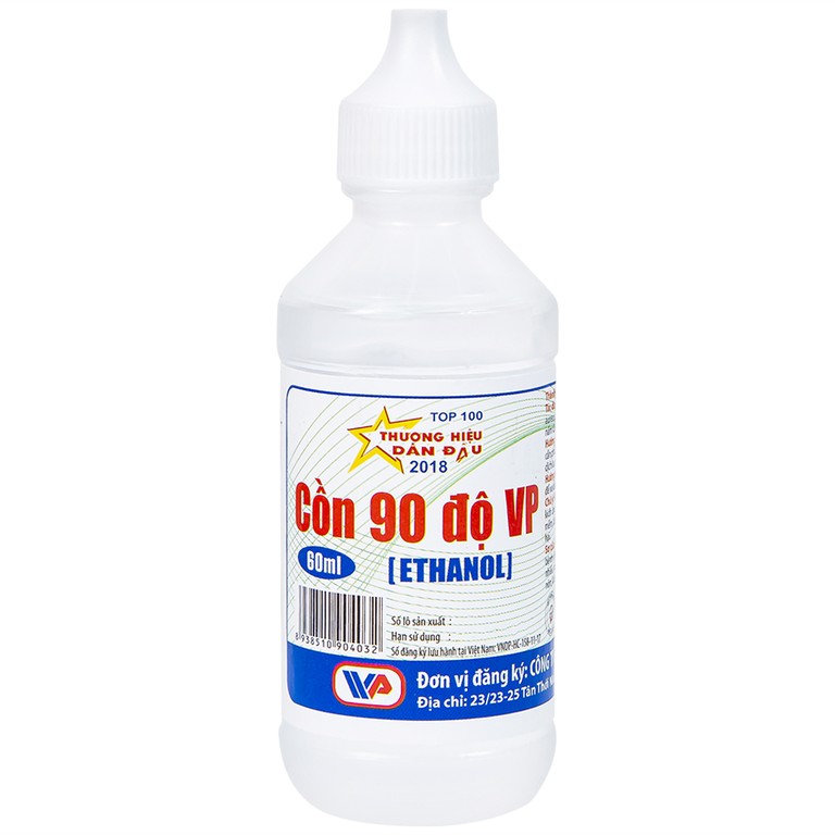 Cồn trắng 90 độ Vĩnh Phúc hỗ trợ sát trùng vết thương ngoài (60ml)