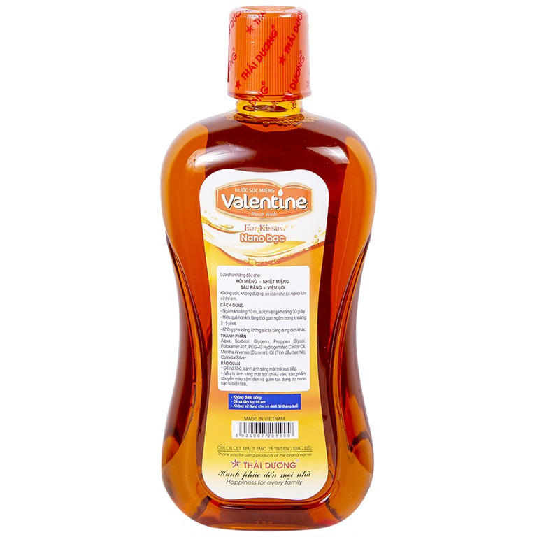 Nước súc miệng Valentine Thái Dương diệt khuẩn, bảo vệ răng miệng (500ml)