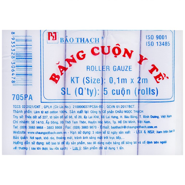 Băng cuộn y tế 0.1m x 2m Bảo Thạch dùng để băng vết thương (5 cuộn)