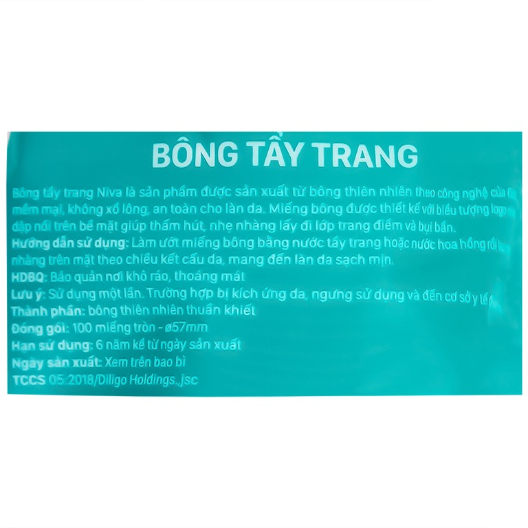 Bông tẩy trang Niva Cotton rounds mềm mại, không xổ lông , thấm hút (100 miếng)