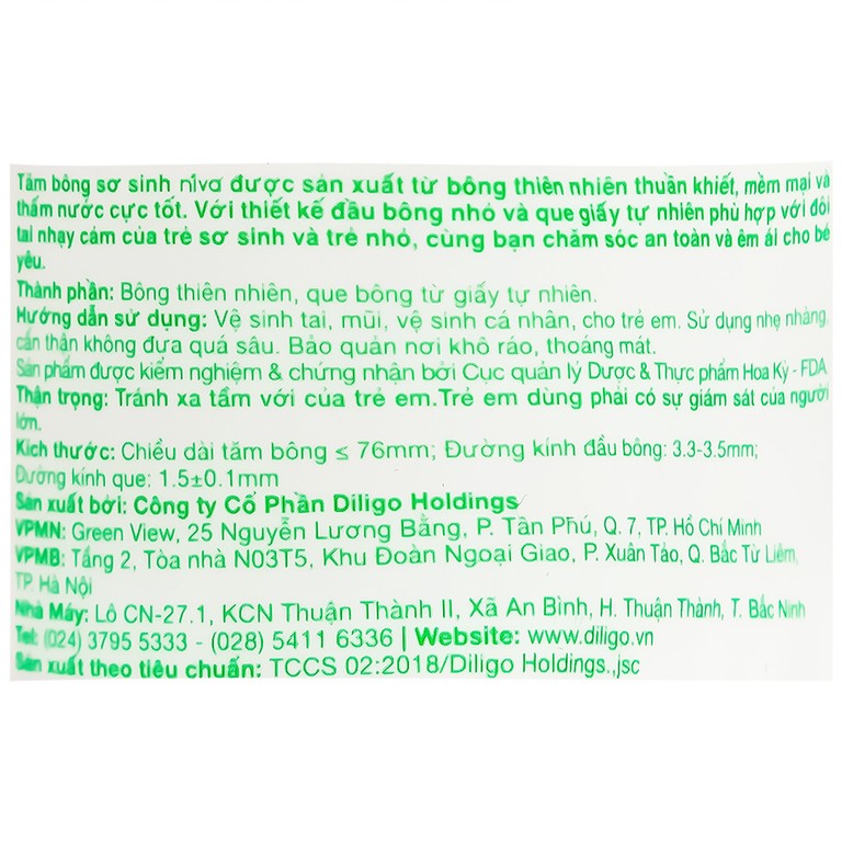 Tăm bông sơ sinh Niva BHP1 thân giấy 2 đầu tròn vệ sinh tai, mũi, vệ sinh cá nhân (200 que) 