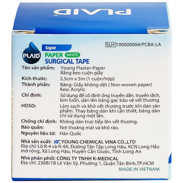 Băng keo cuộn giấy Young Plaster-Paper 2.5cm x 5m Young Chemical cố định ống truyền dẫn, dán lên gạc cố định vết thương (1 cuộn)