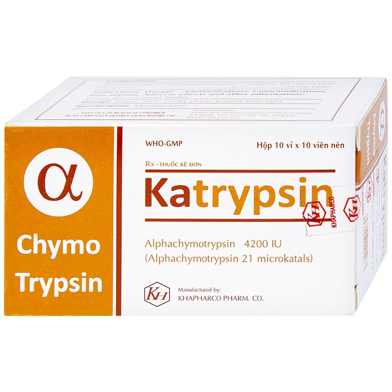 Viên nén Katrypsin 4200IU Khapharco điều trị phù nề sau chấn thương, phẫu thuật, bỏng (10 vỉ x 10 viên)